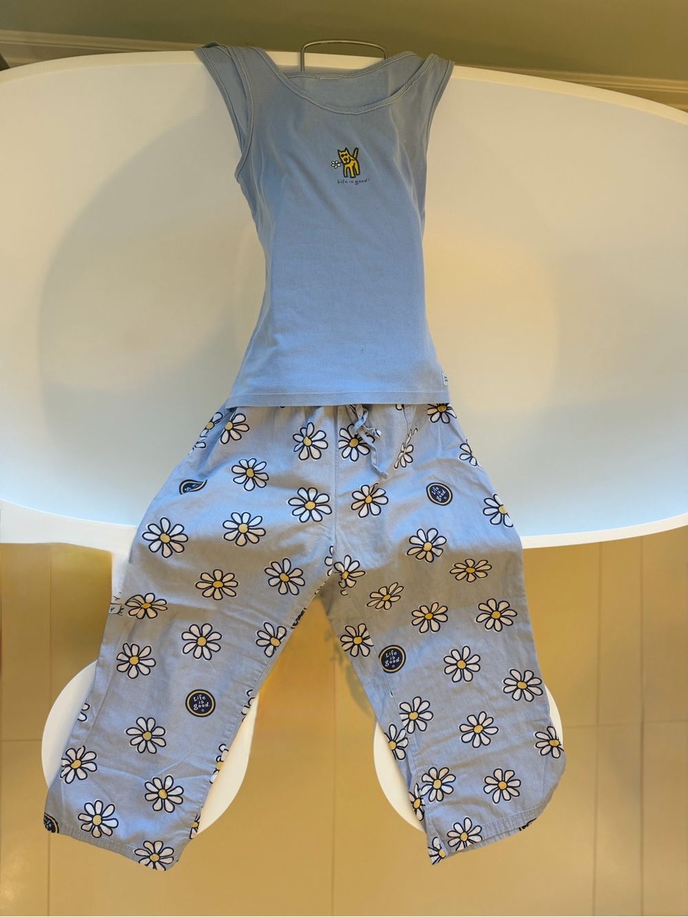 Life Is Good Light Blue Tank with Daisy Print Pajama Set